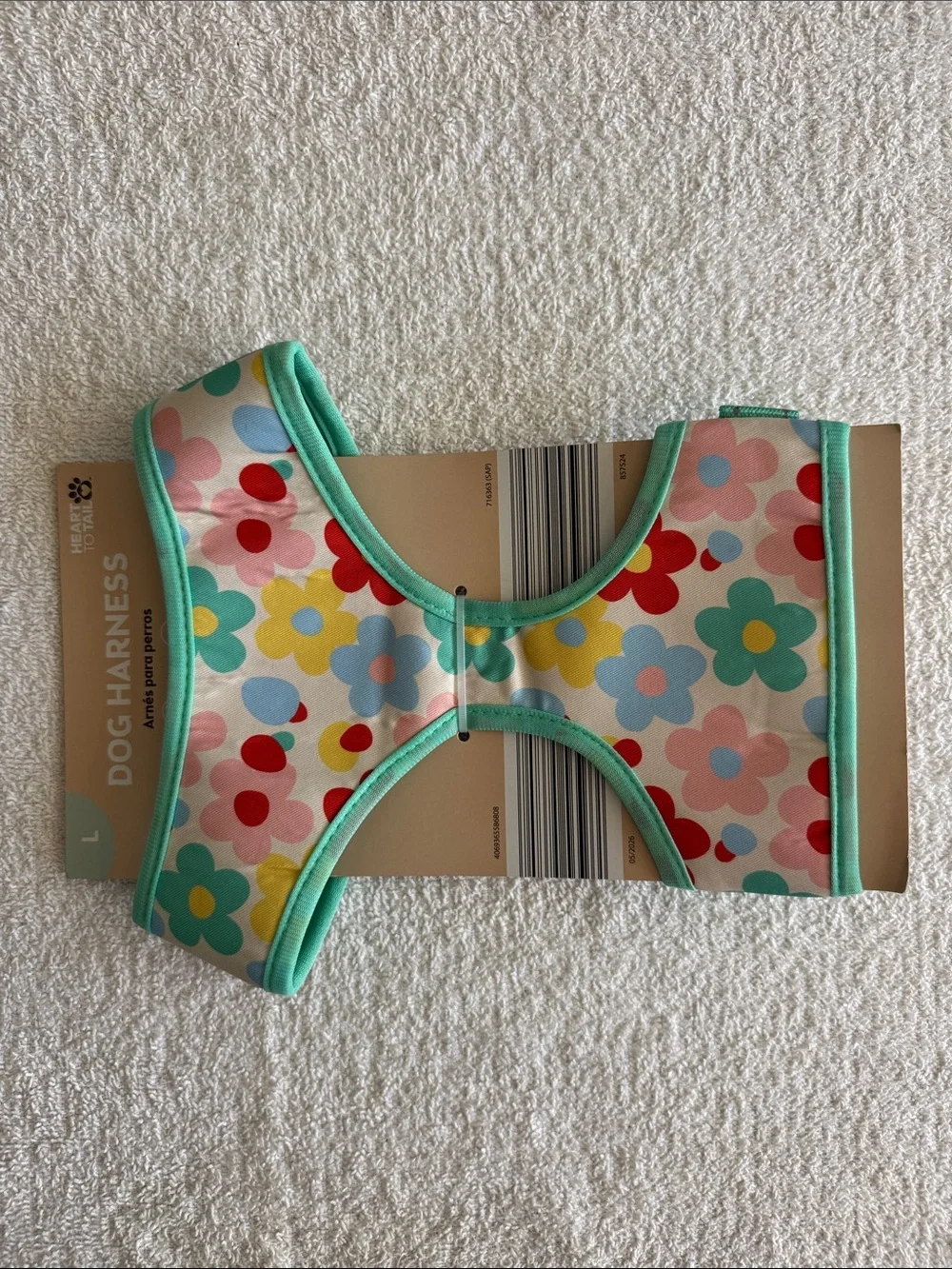 Heart To Tail Floral Dog Harness in Mint Trim - Large